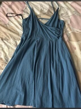 Forever 21 Blue Cotton Wrap-Style Skater Mini Dress Small